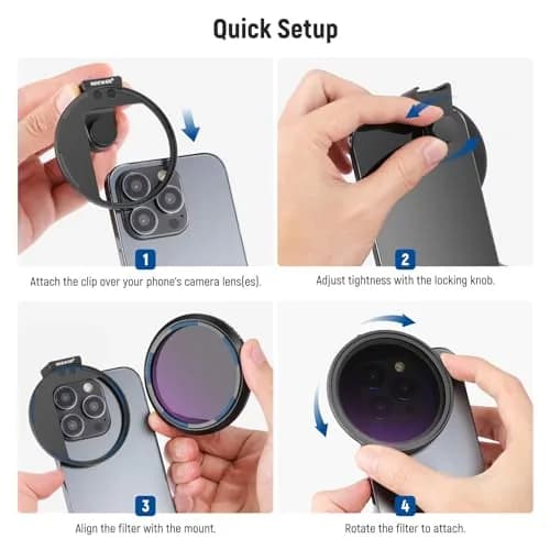 NEEWER 67mm Variable ND2-ND32 Phone Lens Filter Kit with Cold Shoe Clip | 1 to 5 Stops Light Reduction thumbnail 6