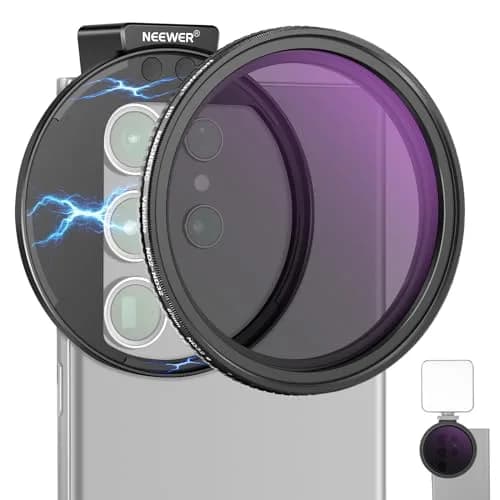 NEEWER 67mm Variable ND2-ND32 Phone Lens Filter Kit with Cold Shoe Clip | 1 to 5 Stops Light Reduction thumbnail 1