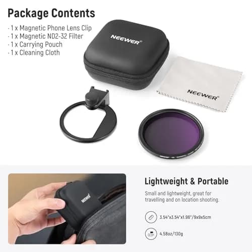 NEEWER 67mm Variable ND2-ND32 Phone Lens Filter Kit with Cold Shoe Clip | 1 to 5 Stops Light Reduction thumbnail 9