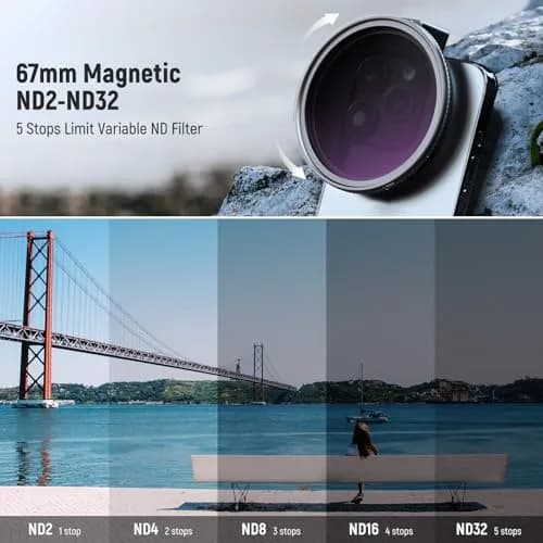 NEEWER 67mm Variable ND2-ND32 Phone Lens Filter Kit with Cold Shoe Clip | 1 to 5 Stops Light Reduction thumbnail 3