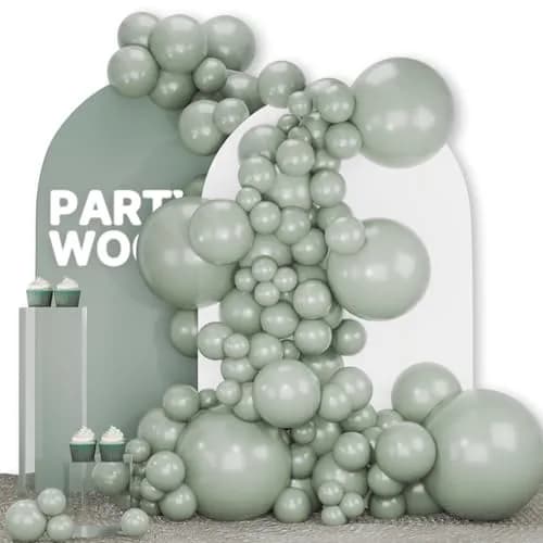 PartyWoo Dusty Green Balloons 140pcs Assorted Sizes (18, 12, 10, 5 Inch) | Boho Neutral Balloon Arch Kit for Jungle Woodland Theme Birthday Party Decorations - main product image