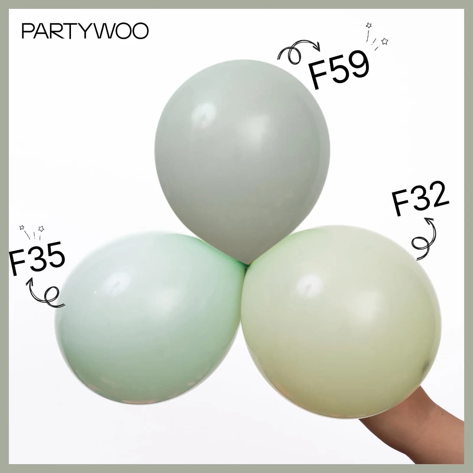 PartyWoo Dusty Green Balloons 140pcs Assorted Sizes (18, 12, 10, 5 Inch) | Boho Neutral Balloon Arch Kit for Jungle Woodland Theme Birthday Party Decorations - view 5