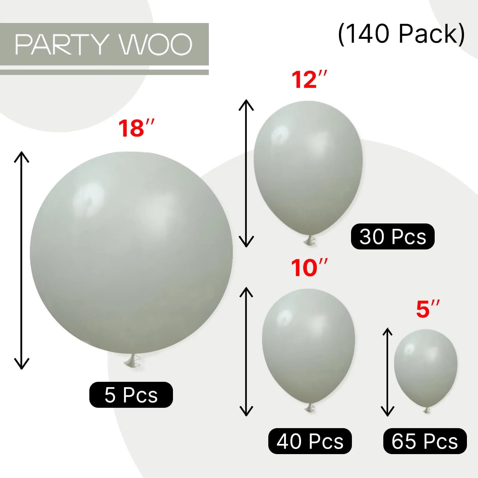 PartyWoo Dusty Green Balloons 140pcs Assorted Sizes (18, 12, 10, 5 Inch) | Boho Neutral Balloon Arch Kit for Jungle Woodland Theme Birthday Party Decorations - view 7