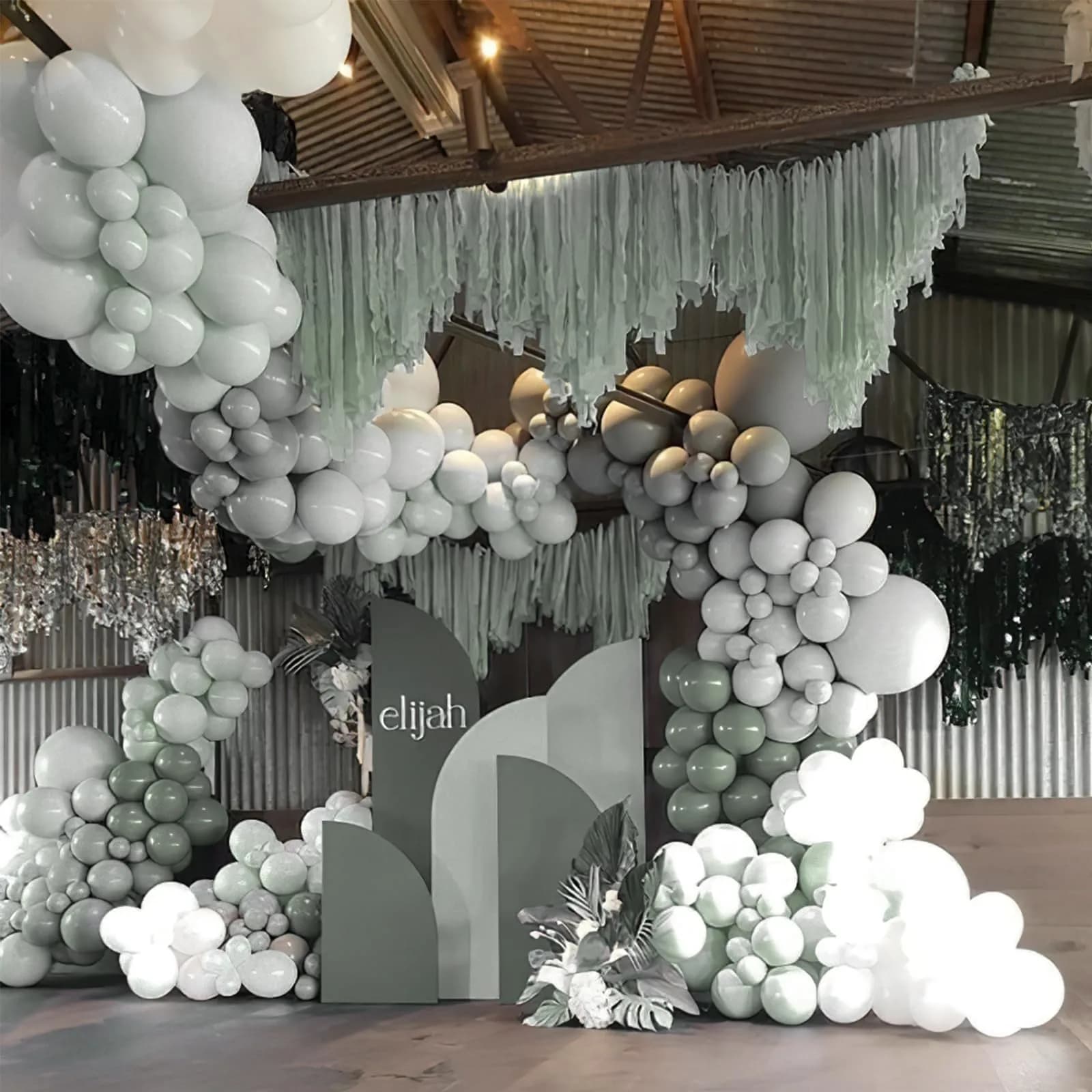 PartyWoo Dusty Green Balloons 140pcs Assorted Sizes (18, 12, 10, 5 Inch) | Boho Neutral Balloon Arch Kit for Jungle Woodland Theme Birthday Party Decorations - view 8