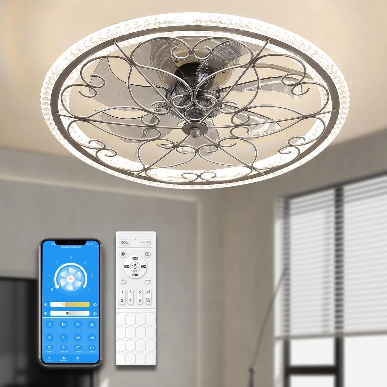 lifeholder Low Profile Ceiling Fan with Lights Remote 20" Silver | Dimmable & Quiet Ceiling Fan