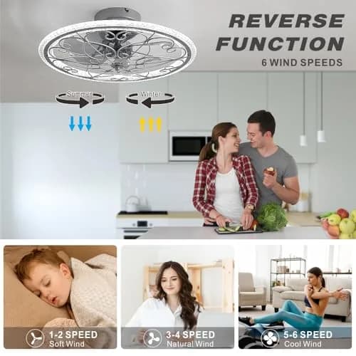 lifeholder Low Profile Ceiling Fan with Lights Remote 20" Silver | Dimmable & Quiet Ceiling Fan thumbnail 4