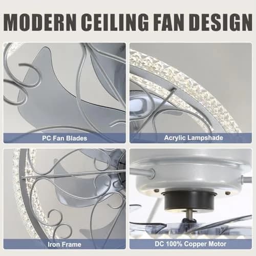 lifeholder Low Profile Ceiling Fan with Lights Remote 20" Silver | Dimmable & Quiet Ceiling Fan thumbnail 5