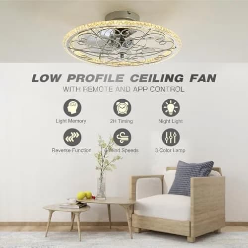 lifeholder Low Profile Ceiling Fan with Lights Remote 20" Silver | Dimmable & Quiet Ceiling Fan thumbnail 2