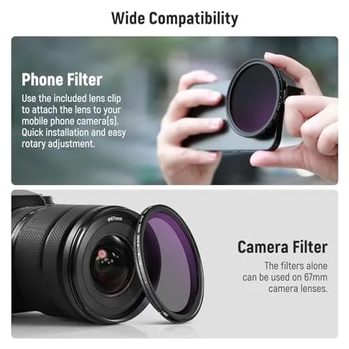 NEEWER 67mm Variable ND Filter Kit with Cold Shoe Phone Clip, ND2-32 (1-5 Stops) for iPhone 17-13 Pro Max Android Samsung Galaxy S24-S22 Ultra, 67mm Threaded Adapter Ring thumbnail 6