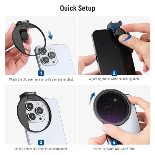 NEEWER 67mm Variable ND Filter Kit with Cold Shoe Phone Clip, ND2-32 (1-5 Stops) for iPhone 17-13 Pro Max Android Samsung Galaxy S24-S22 Ultra, 67mm Threaded Adapter Ring thumbnail 7