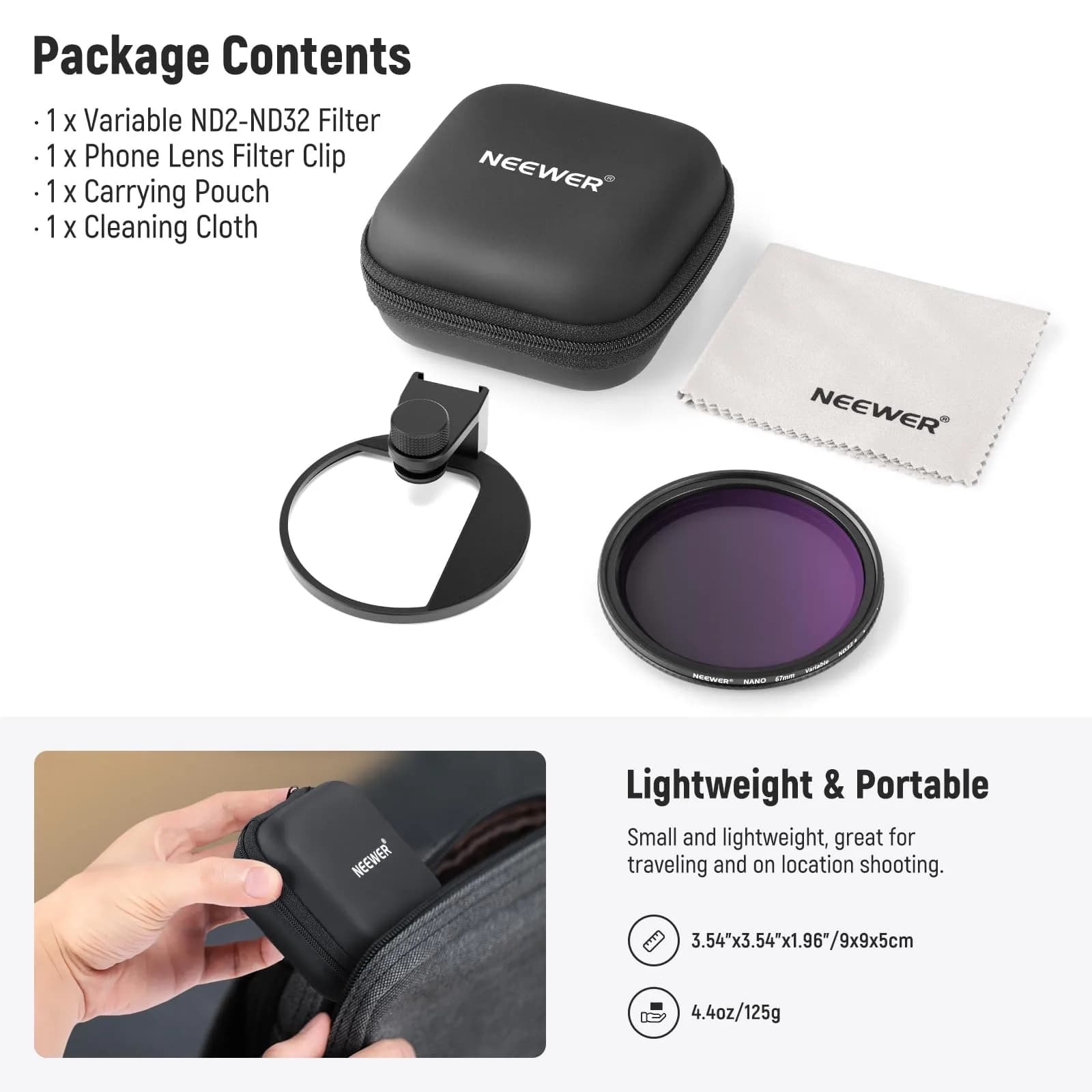 NEEWER 67mm Variable ND Filter Kit with Cold Shoe Phone Clip, ND2-32 (1-5 Stops) for iPhone 17-13 Pro Max Android Samsung Galaxy S24-S22 Ultra, 67mm Threaded Adapter Ring - view 9