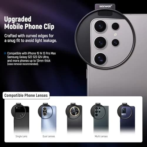 NEEWER 67mm Variable ND Filter Kit with Cold Shoe Phone Clip, ND2-32 (1-5 Stops) for iPhone 17-13 Pro Max Android Samsung Galaxy S24-S22 Ultra, 67mm Threaded Adapter Ring thumbnail 3