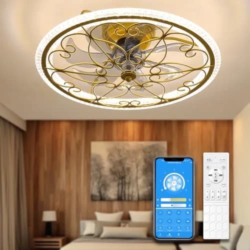 lifeholder Low Profile Ceiling Fan with Lights Remote 20" | Dimmable Vintage Gold Ceiling Fan thumbnail 1