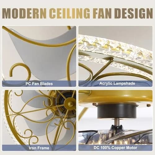 lifeholder Low Profile Ceiling Fan with Lights Remote 20" | Dimmable Vintage Gold Ceiling Fan thumbnail 5