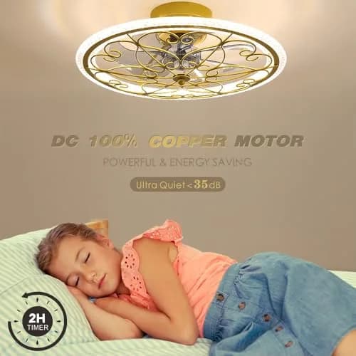 lifeholder Low Profile Ceiling Fan with Lights Remote 20" | Dimmable Vintage Gold Ceiling Fan thumbnail 6