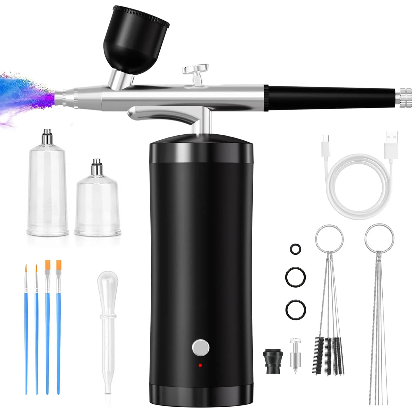 crpen Airbrush Kit with Compressor 48PSI | Rechargeable Cordless 0.3mm Nozzle for Art, Nails, Cake, Makeup (Black) | US Import — Black