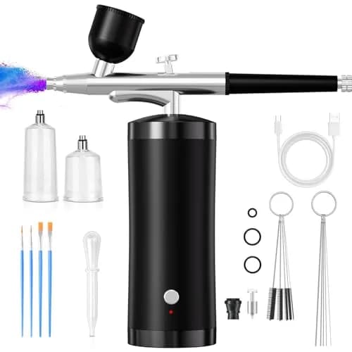 crpen Airbrush Kit with Compressor 48PSI | Rechargeable Cordless 0.3mm Nozzle for Art, Nails, Cake, Makeup (Black) | US Import thumbnail 1
