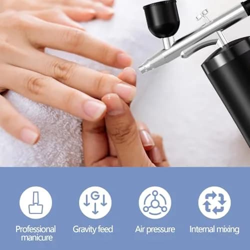 crpen Airbrush Kit with Compressor 48PSI | Rechargeable Cordless 0.3mm Nozzle for Art, Nails, Cake, Makeup (Black) | US Import thumbnail 4