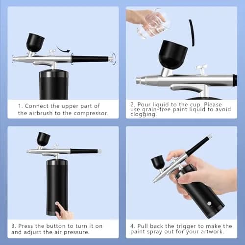 crpen Airbrush Kit with Compressor 48PSI | Rechargeable Cordless 0.3mm Nozzle for Art, Nails, Cake, Makeup (Black) | US Import thumbnail 6