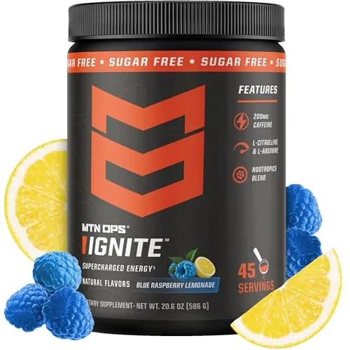 MTN OPS Ignite Energy Powder, Zero Sugar, Blue Raspberry Lemonade | Gluten-Free, 45 Servings, USA Import thumbnail 1