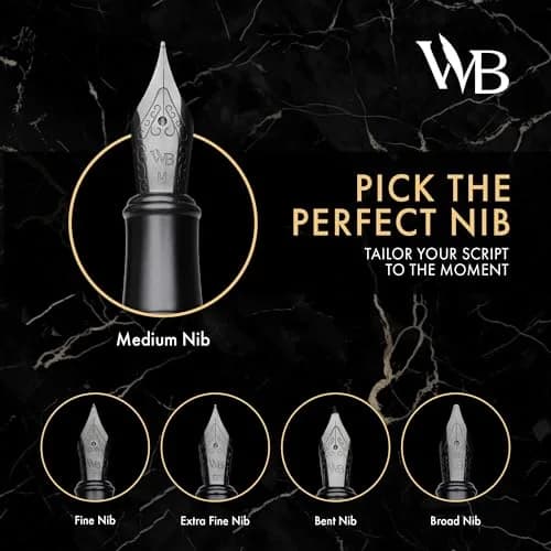 Wordsworth & Black Luxury Fountain Pen Set with Broad Nib | German Iridium Nib, Brass Body, 24 Ink Cartridges thumbnail 4