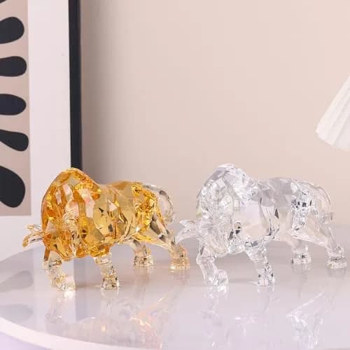 VylbCove White Figurine 8.77in Acrylic Wall Street Bull Sculpture | Prosperity & Strength Decor thumbnail 6