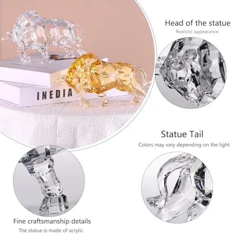 VylbCove White Figurine 8.77in Acrylic Wall Street Bull Sculpture | Prosperity & Strength Decor thumbnail 3