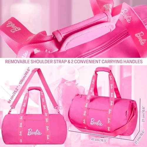 Barbie Duffle Bag Sports Kids Teens Women Dance or Gym Bag Durable Overnight Weekend Bag Travel Holiday with Zipped Pockets thumbnail 6