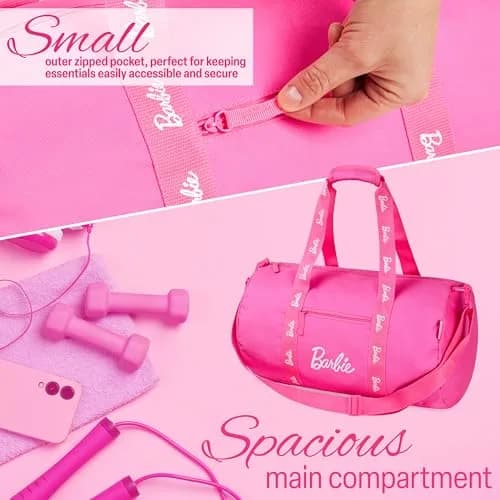Barbie Duffle Bag Sports Kids Teens Women Dance or Gym Bag Durable Overnight Weekend Bag Travel Holiday with Zipped Pockets thumbnail 3