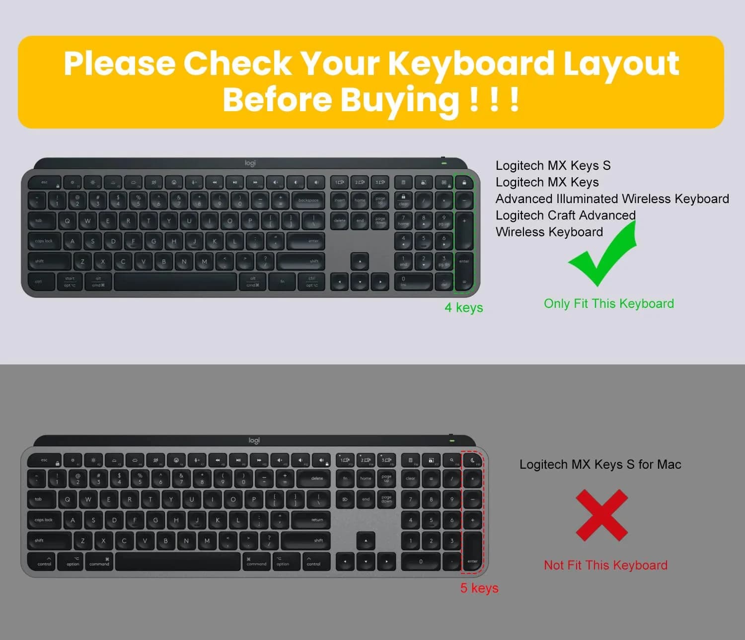 DAMMOMKO Keyboard Cover Skin for Logitech MX Keys S & MX Keys Wireless Keyboard | Ultra Thin Silicone thumbnail 2