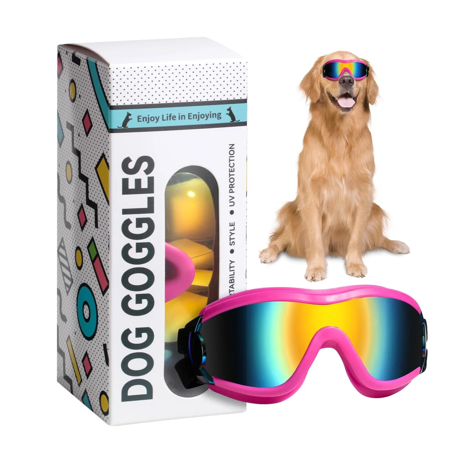 NVTED Pink Dog Sunglasses Goggles for Medium Large Dogs | UV Wind Protection
