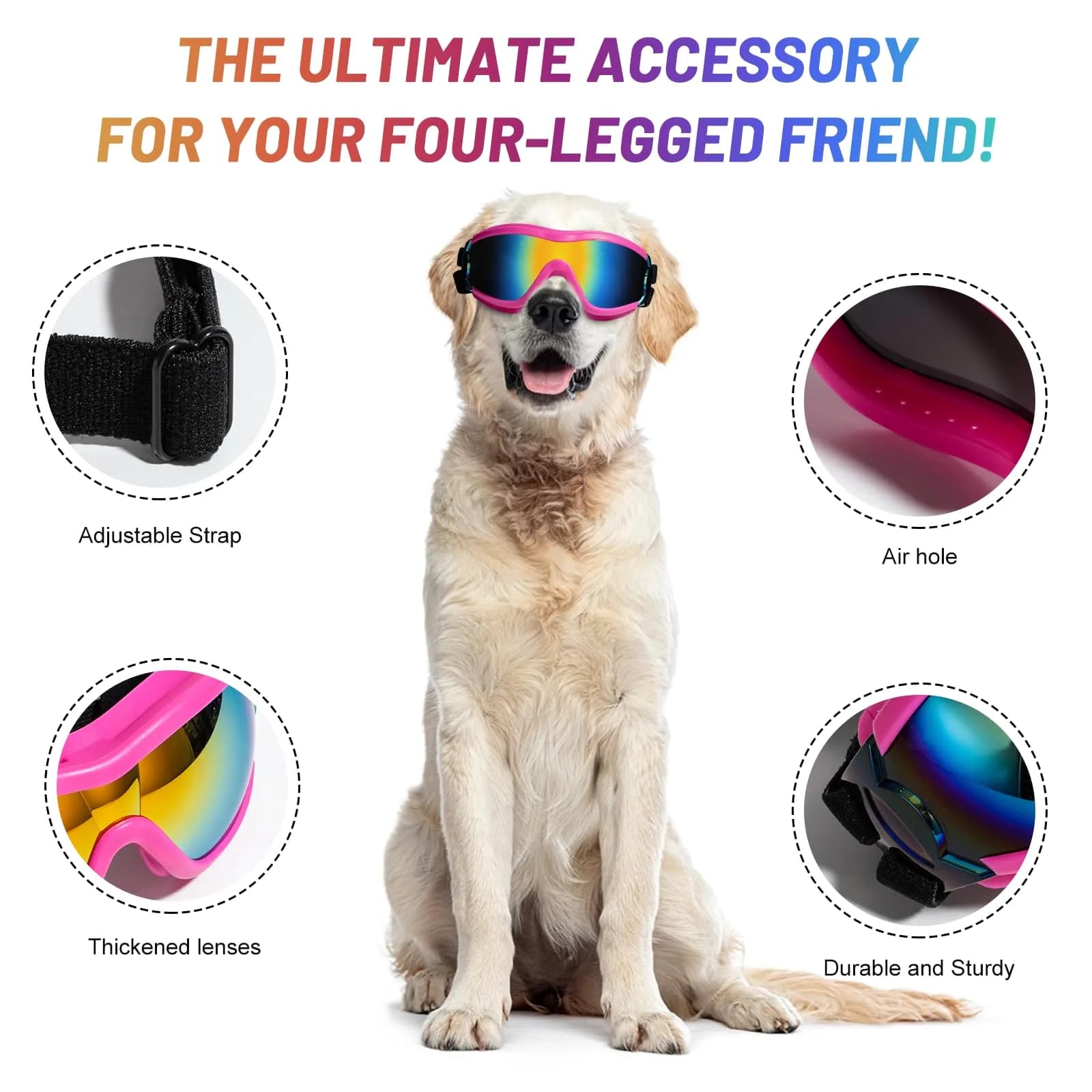 NVTED Pink Dog Sunglasses Goggles for Medium Large Dogs | UV Wind Protection - view 3