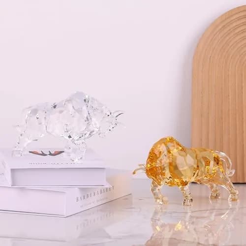 VylbCove Gold Figurine Wall Street Bull Statue 8.77 x 2.99 x 4.25 in | Acrylic Stock Market Charging Bull thumbnail 7