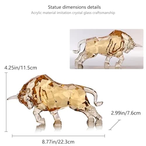 VylbCove Gold Figurine Wall Street Bull Statue 8.77 x 2.99 x 4.25 in | Acrylic Stock Market Charging Bull thumbnail 2