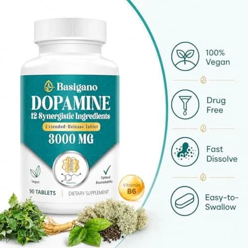 Basigano Dopamine Supplement for Women & Men | Natural Brain Support, Vegan, 90 Count (Pack of 2) thumbnail 5