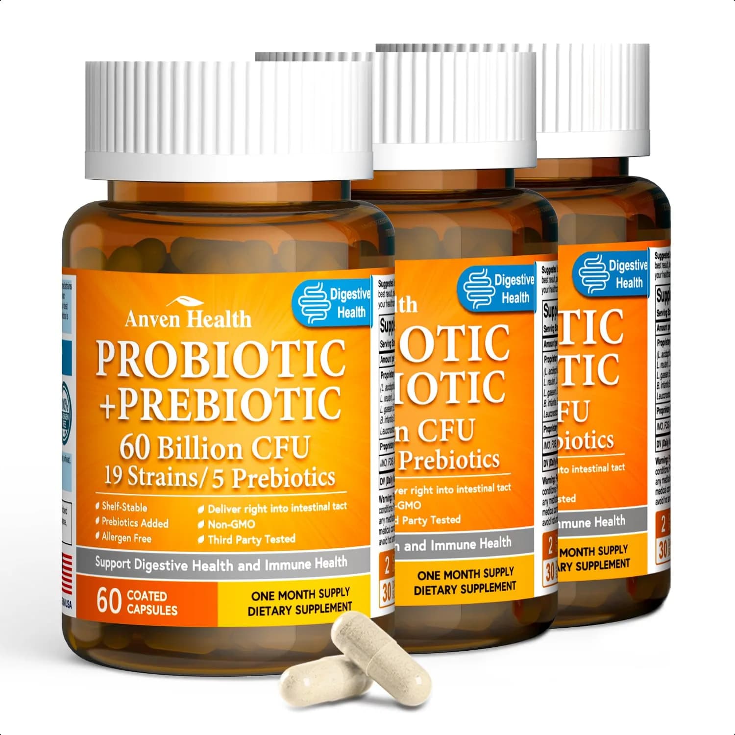 Anven Health Probiotics for Women Men Prebiotics 60 Capsules | Digestive & Gut Support in USA