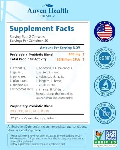 Anven Health Probiotics for Women Men Prebiotics 60 Capsules | Digestive & Gut Support in USA thumbnail 9
