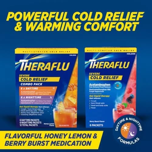 Theraflu Day and Night Pack 18 Packets | Severe Cold Relief Powder for Adults & Kids thumbnail 2