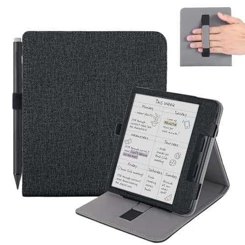 Vakarey Kobo Libra Colour Case with Pen Holder | Sleep Cover with Multi-Angle Support & Hand Strap (7 Inch, Black) thumbnail 1