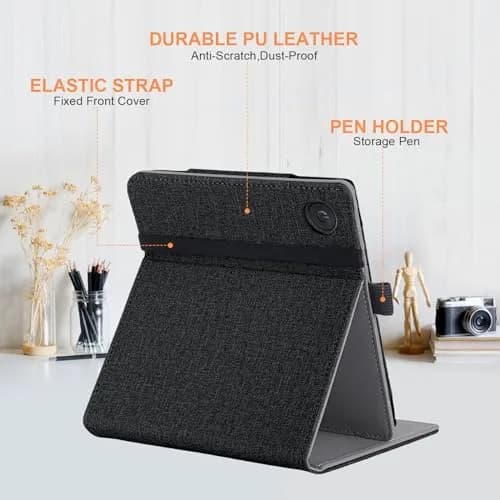 Vakarey Kobo Libra Colour Case with Pen Holder | Sleep Cover with Multi-Angle Support & Hand Strap (7 Inch, Black) thumbnail 3