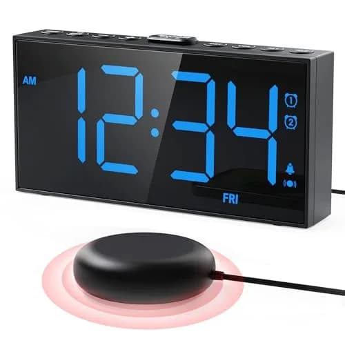PPLEE Vibrating Alarm Clock with Bed Shaker & USB Charger, 18.7cm (7.5-Inch) Display, Blue thumbnail 1