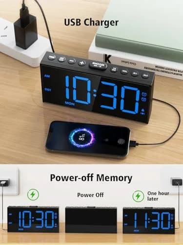 PPLEE Vibrating Alarm Clock with Bed Shaker & USB Charger, 18.7cm (7.5-Inch) Display, Blue thumbnail 6