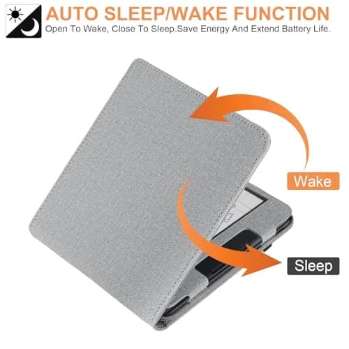 Vakarey Grey PU Leather Case for Kobo Libra Colour & Libra 2 (7-Inch) with Pen Holder & Hand Strap | Auto Sleep Wake thumbnail 4