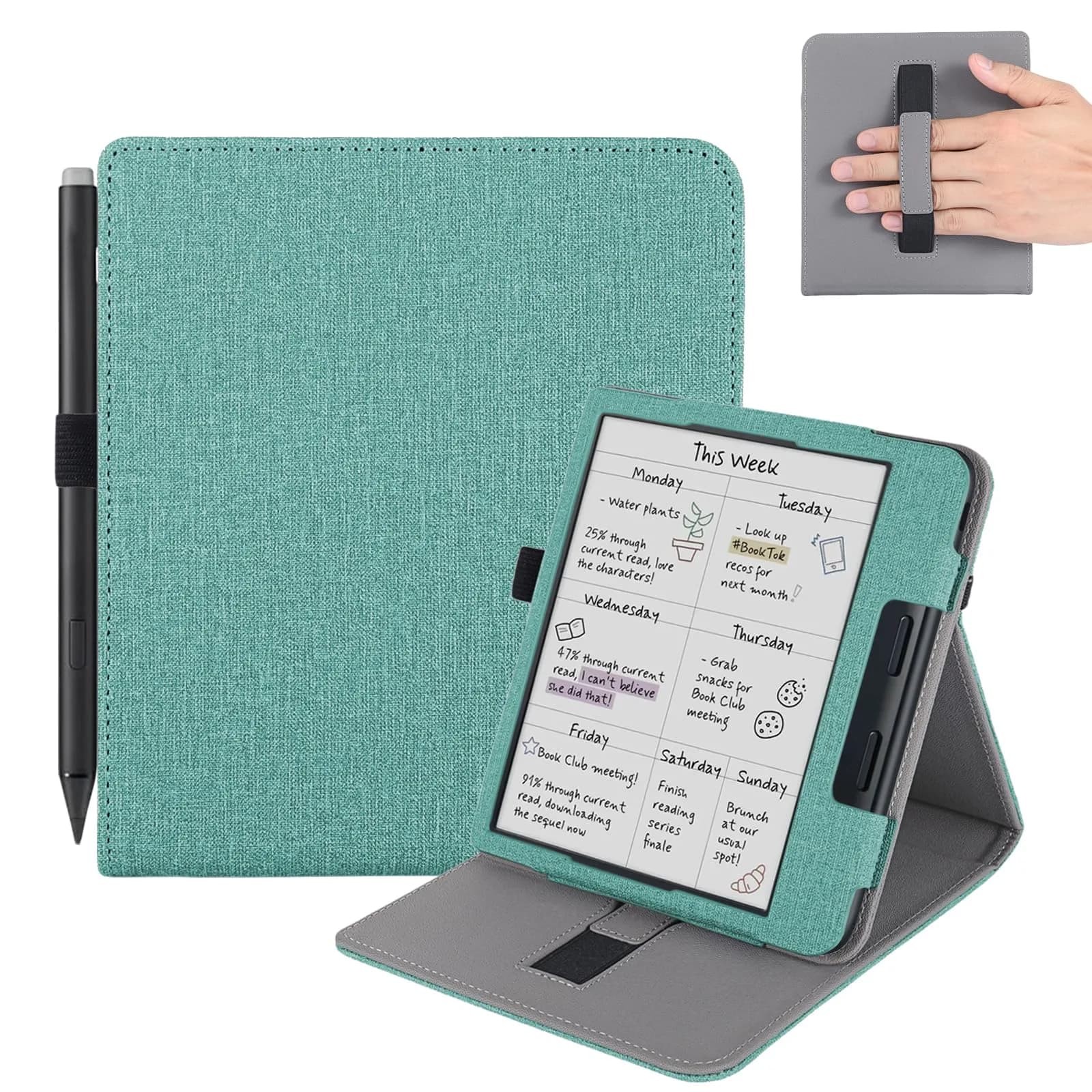 Vakarey Kobo Libra Colour Case with Pen Holder Sleep Cover | Adjustable Angles & Auto Sleep/Wake (110 chars) — Green