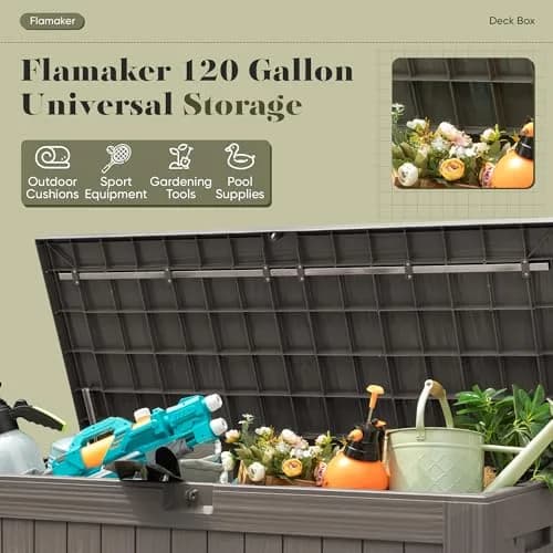 Flamaker 120 Gallon Waterproof Deck Box Large Outdoor Storage Waterproof Resin thumbnail 5