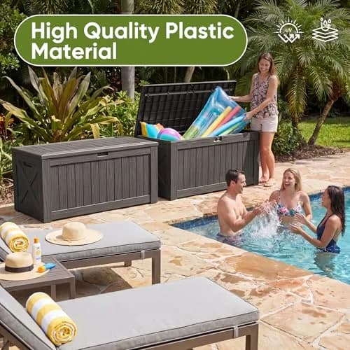 Flamaker 120 Gallon Waterproof Deck Box Large Outdoor Storage Waterproof Resin thumbnail 8