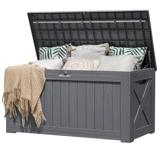Flamaker 120 Gallon Waterproof Deck Box Large Outdoor Storage with Lockable Lid, Resin Material, 53"L x 25"W x 25"H thumbnail 1