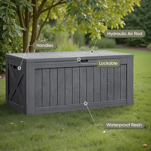Flamaker 120 Gallon Waterproof Deck Box Large Outdoor Storage with Lockable Lid, Resin Material, 53"L x 25"W x 25"H thumbnail 5