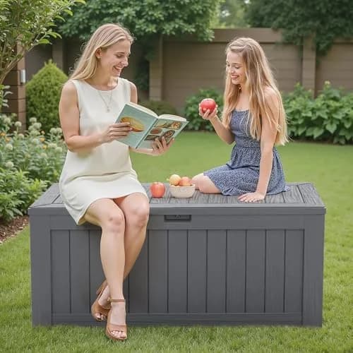 Flamaker 120 Gallon Waterproof Deck Box Large Outdoor Storage with Lockable Lid, Resin Material, 53"L x 25"W x 25"H thumbnail 7