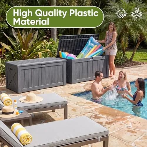 Flamaker 120 Gallon Waterproof Deck Box Large Outdoor Storage with Lockable Lid, Resin Material, 53"L x 25"W x 25"H thumbnail 8